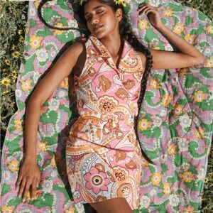 Ghanda Top Sleeveless Collar Crop Wrap Paisley Pink Lizzie New M Retro Boho 70’s